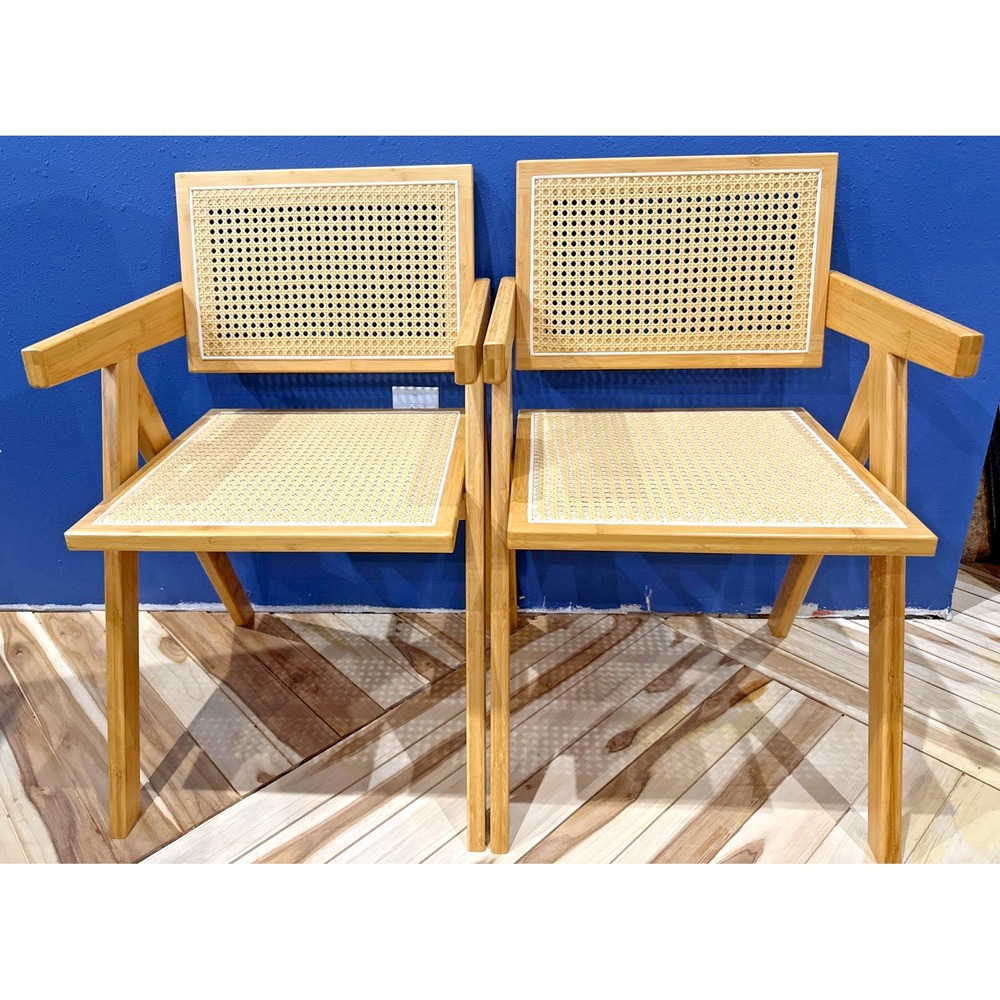 Set of 2 EUC Rattan Dining Armchairs Bamboo Frame Mid Century Design